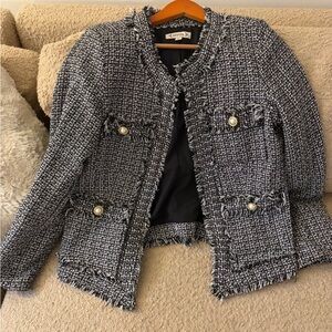 Preppy Black and White Tweed Blazer